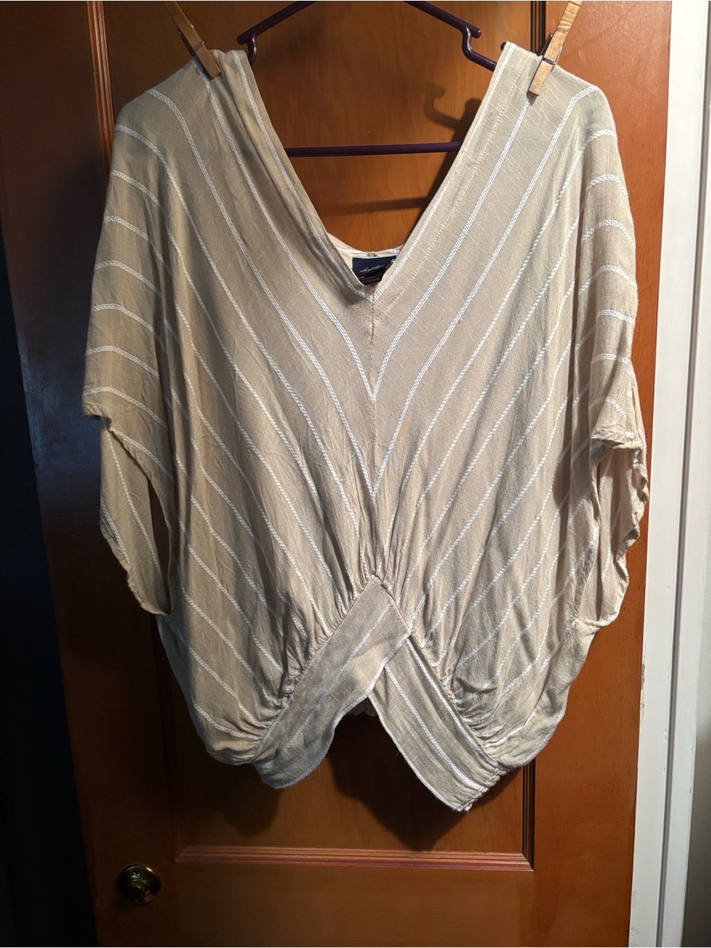 Daytrip Beige & White Striped V-Neck Twist Front Tunic